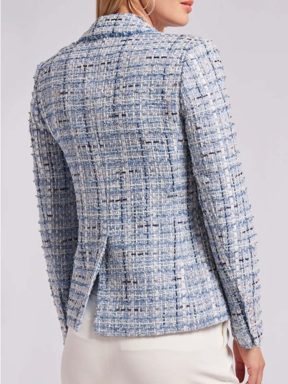 Generation Love Eliza Tweed Blazer Blue Silver Double Breasted Sz S - Picture 3 of 14